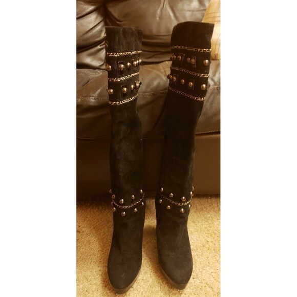 STUART WEITZMAN  'Stadium' Suede Tall Boots Embellished withMetal Studs&Chain 6m - Picture 4 of 7